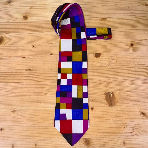 Krizia Uomo Italy Colorblock Silk Tie Made in Italy Abstract Mondrian Style - Picture 6 of 6